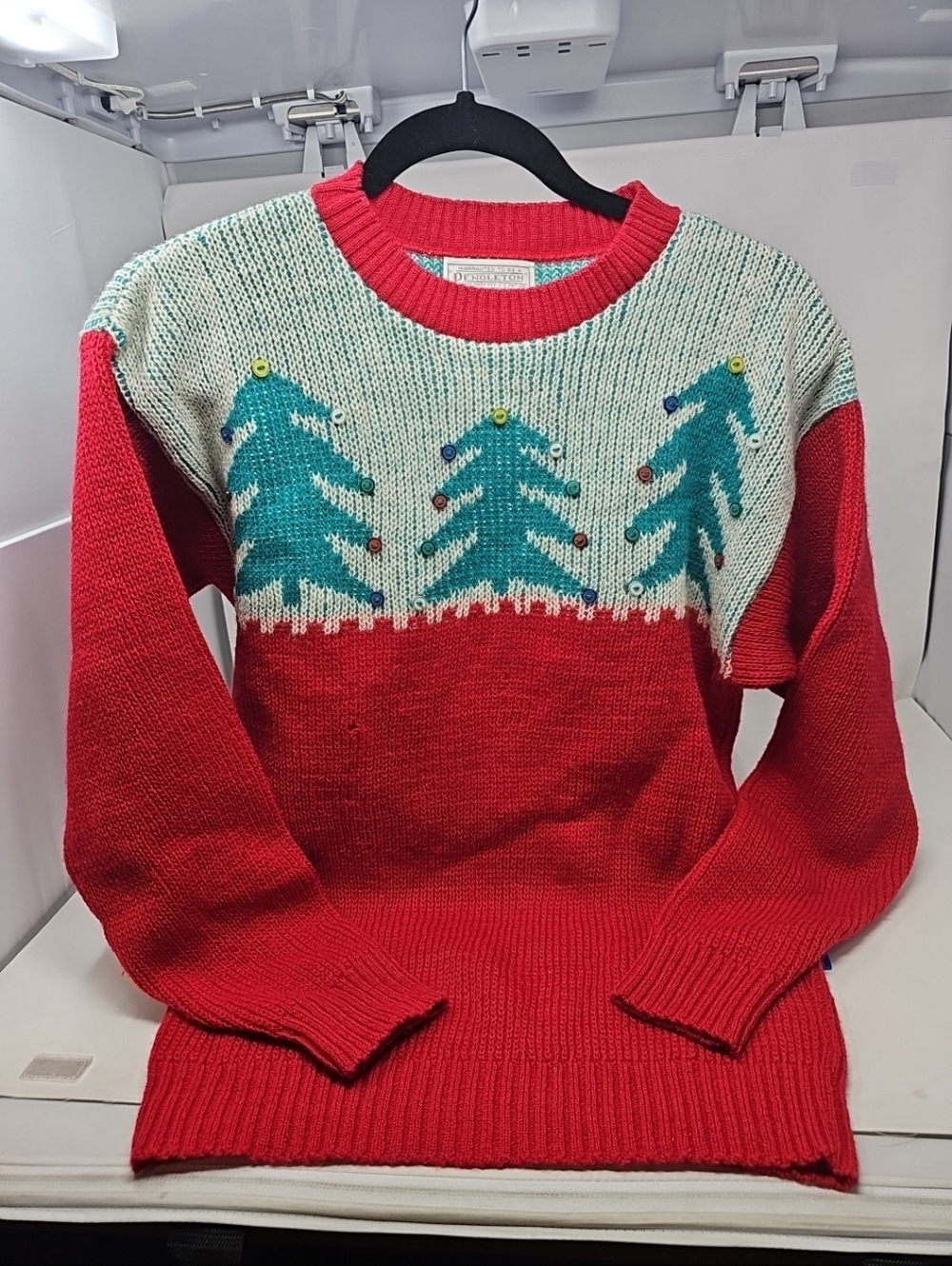 Vintage Pendleton Red Holiday Crewneck Sweater with Pine Tree Motif